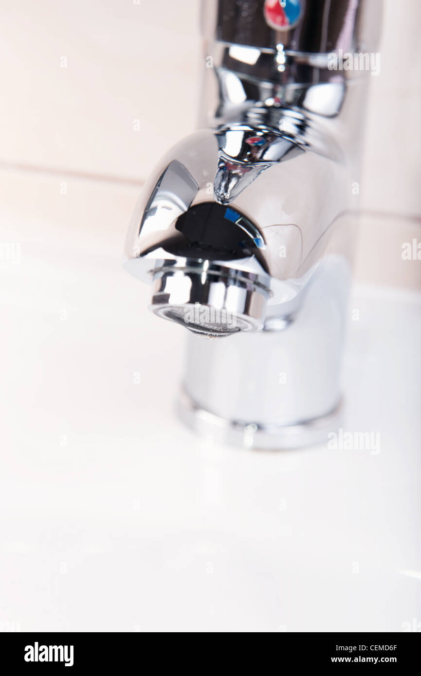 Modern Metal Faucet Closeup No Water Flowing Stock Photo