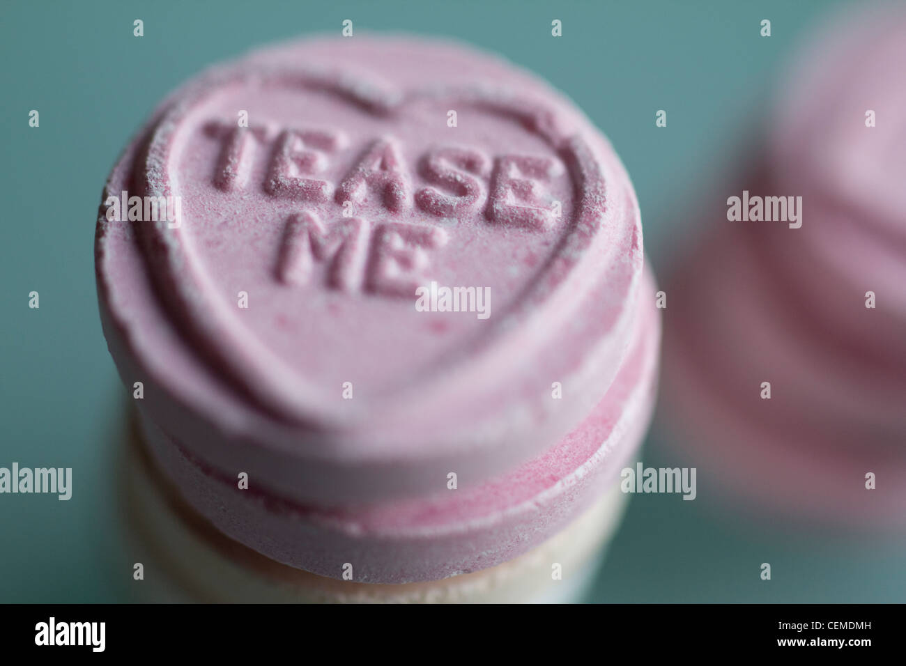 Swizzels Matlow Love hearts, sweets candy with tease me on sweet Stock Photo