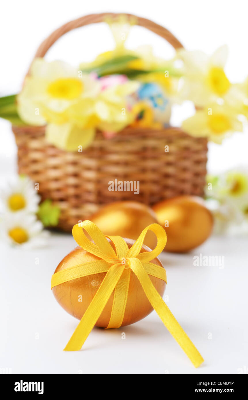 Easter eggs with bows over white background Stock Photo - Alamy