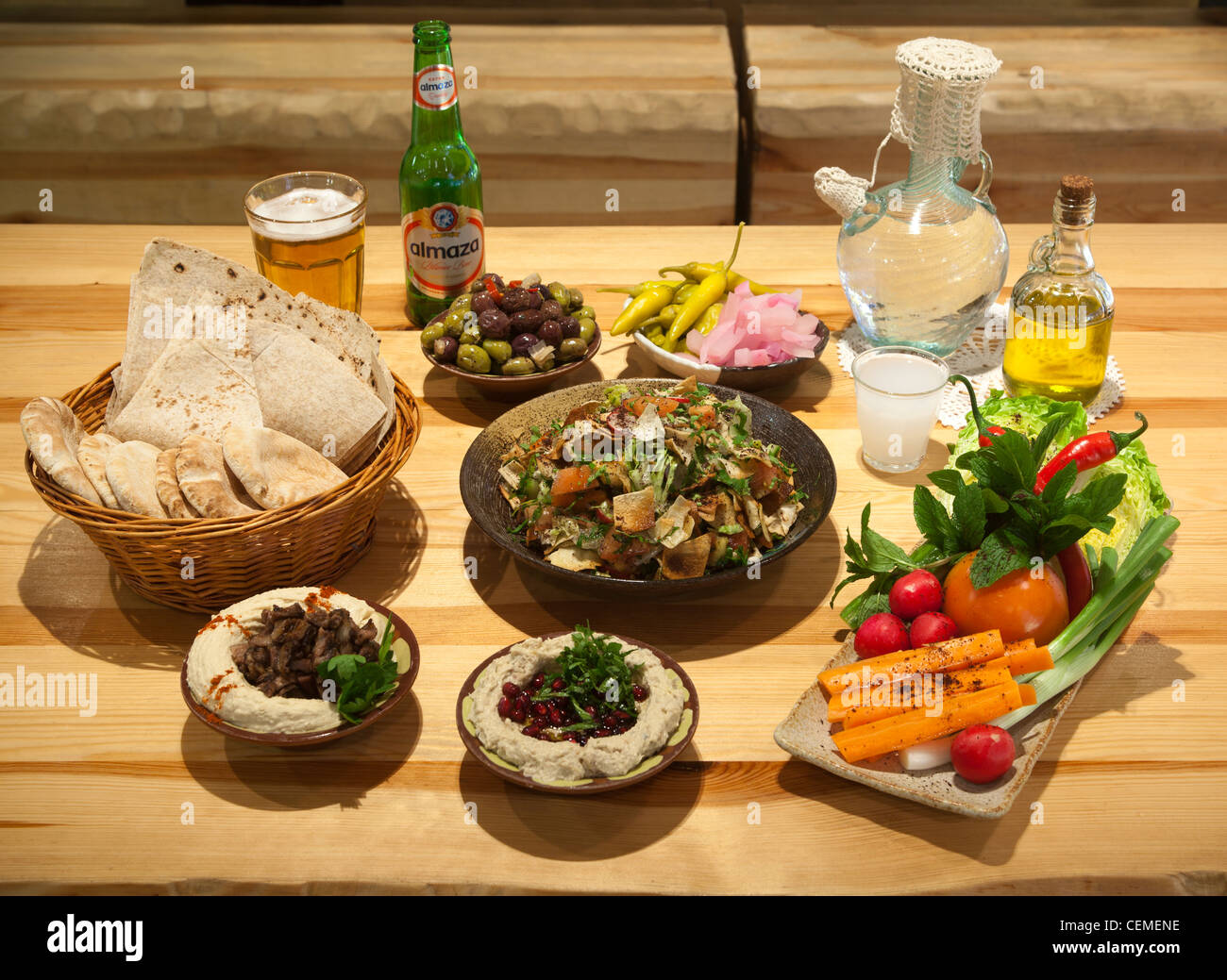 Display of Lebanese Dishes at Yalla Yalla Restaurant London Stock Photo