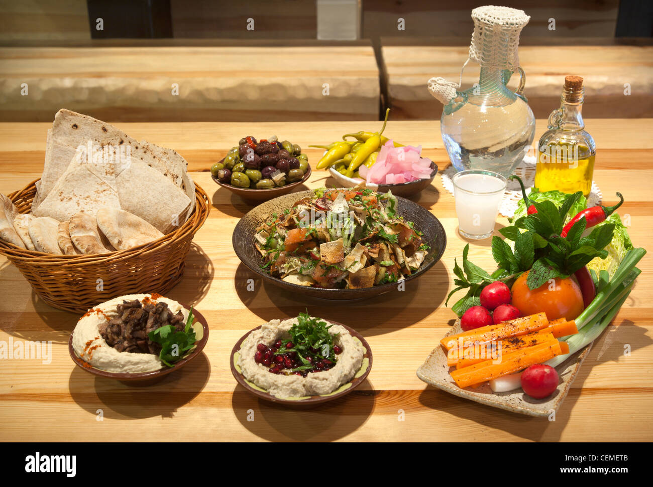 Display of Lebanese Dishes at Yalla Yalla Restaurant London Stock Photo