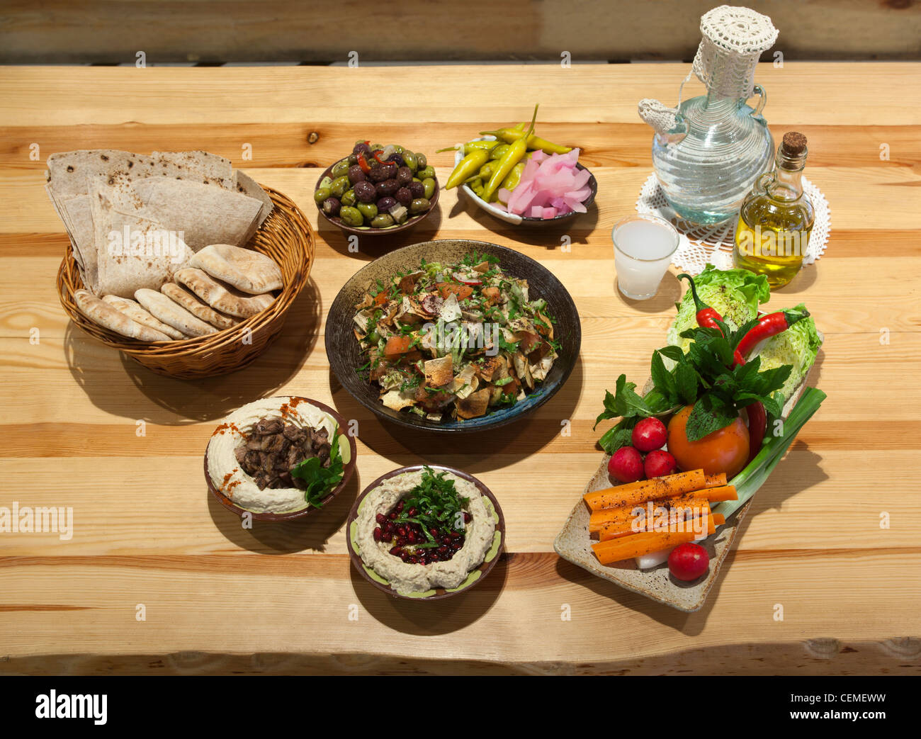 Display of Lebanese Dishes at Yalla Yalla Restaurant London Stock Photo