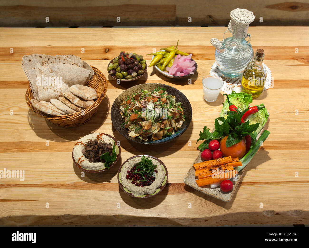 Display of Lebanese Dishes at Yalla Yalla Restaurant London Stock Photo