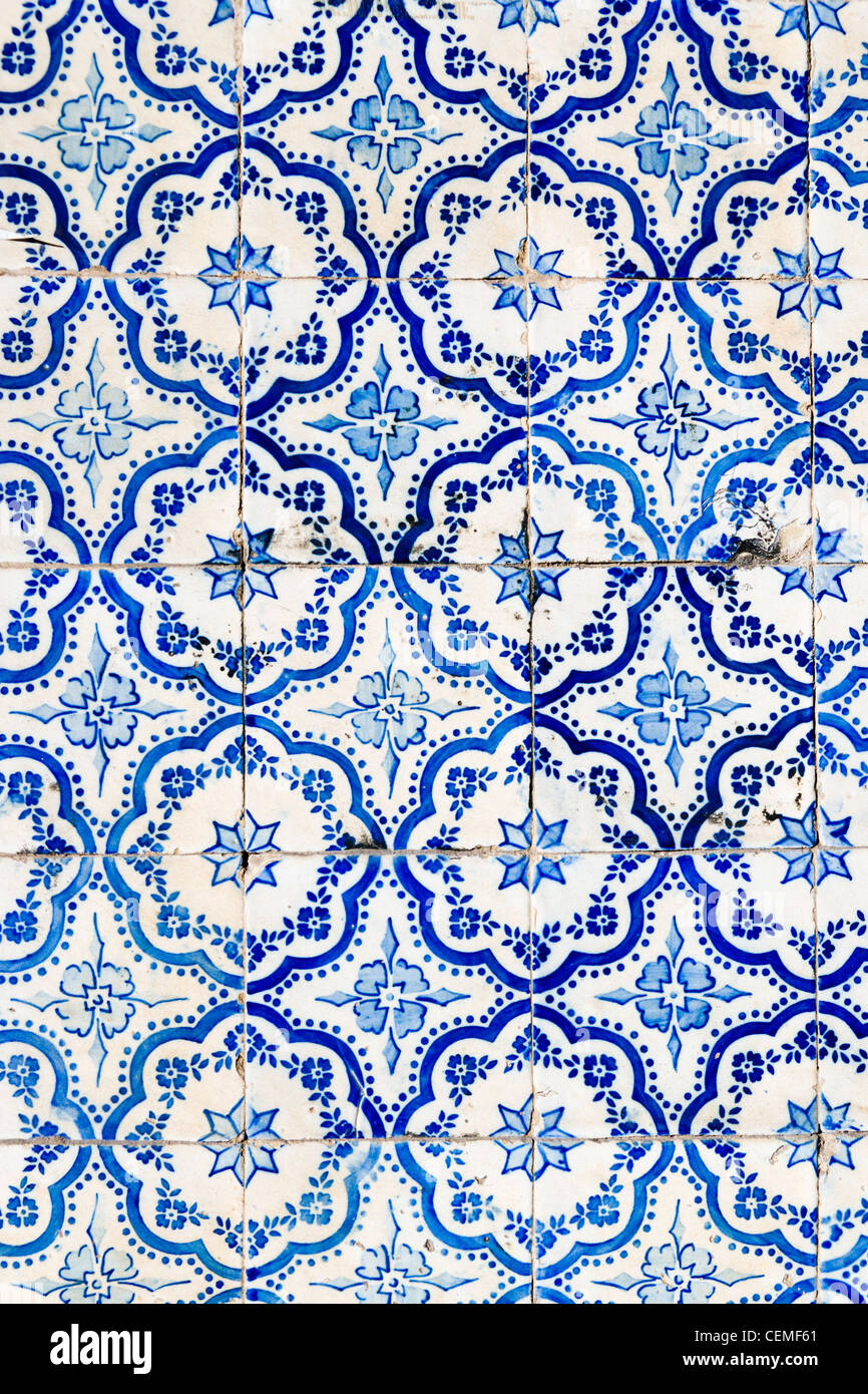 Painted tiles (azulejo) on a wall in Lisbon, Portugal. Stock Photo