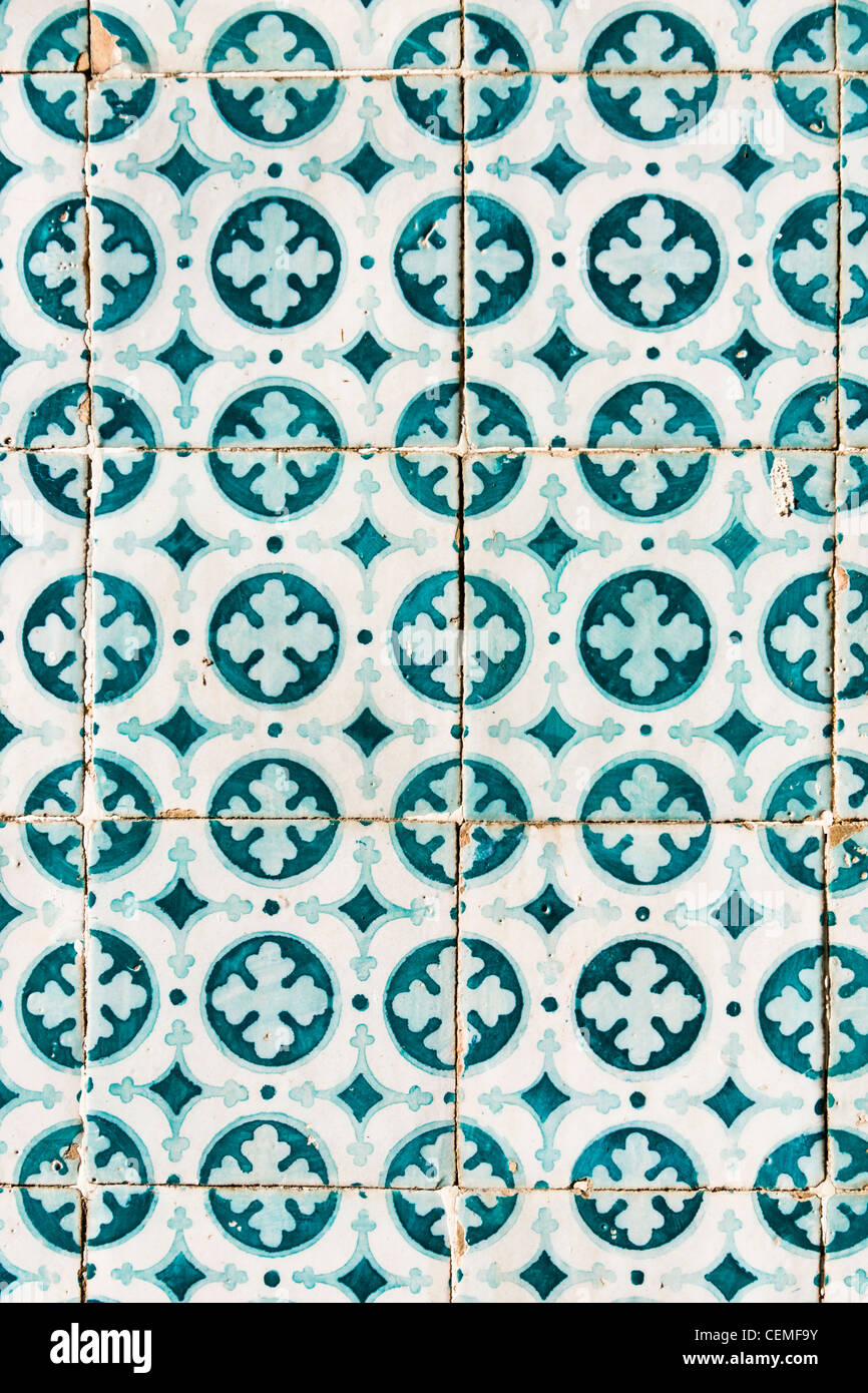 Painted tiles (azulejo) on a wall in Lisbon, Portugal. Stock Photo