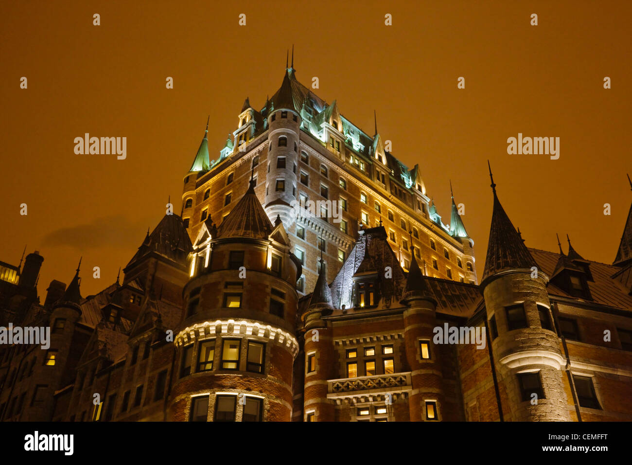 Night view of Chateau Frontenac Hotel, Quebec City, Canada Stock Photo