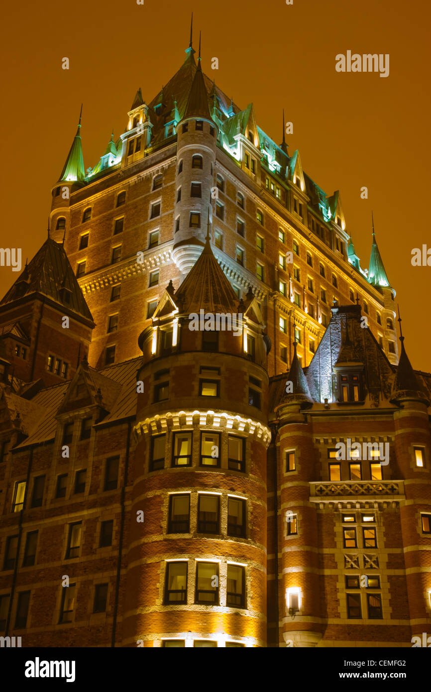 Night view of Chateau Frontenac Hotel, Quebec City, Canada Stock Photo