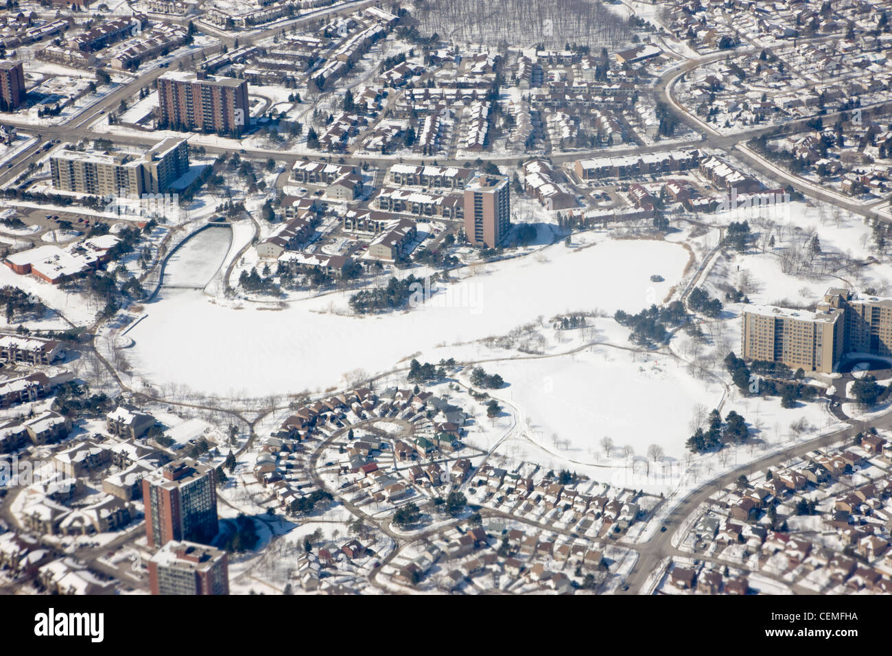 Aerial view of Toronto covered with snow, Toronto, Ontario, Canada Stock Photo