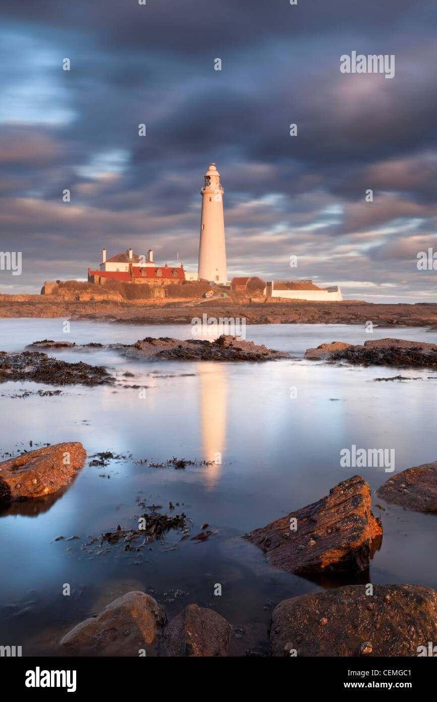 St Mary's Island and Lighthouse, Whitley Bay, Tyne and Wear, UK, Europe. Stock Photo