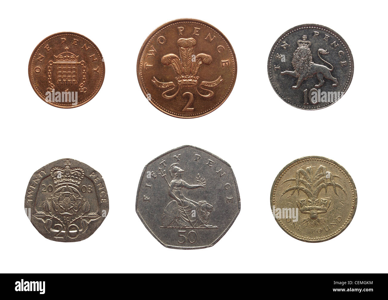Full Range Of British Coins From 1 Penny To 1 Pound Isolated Over White 