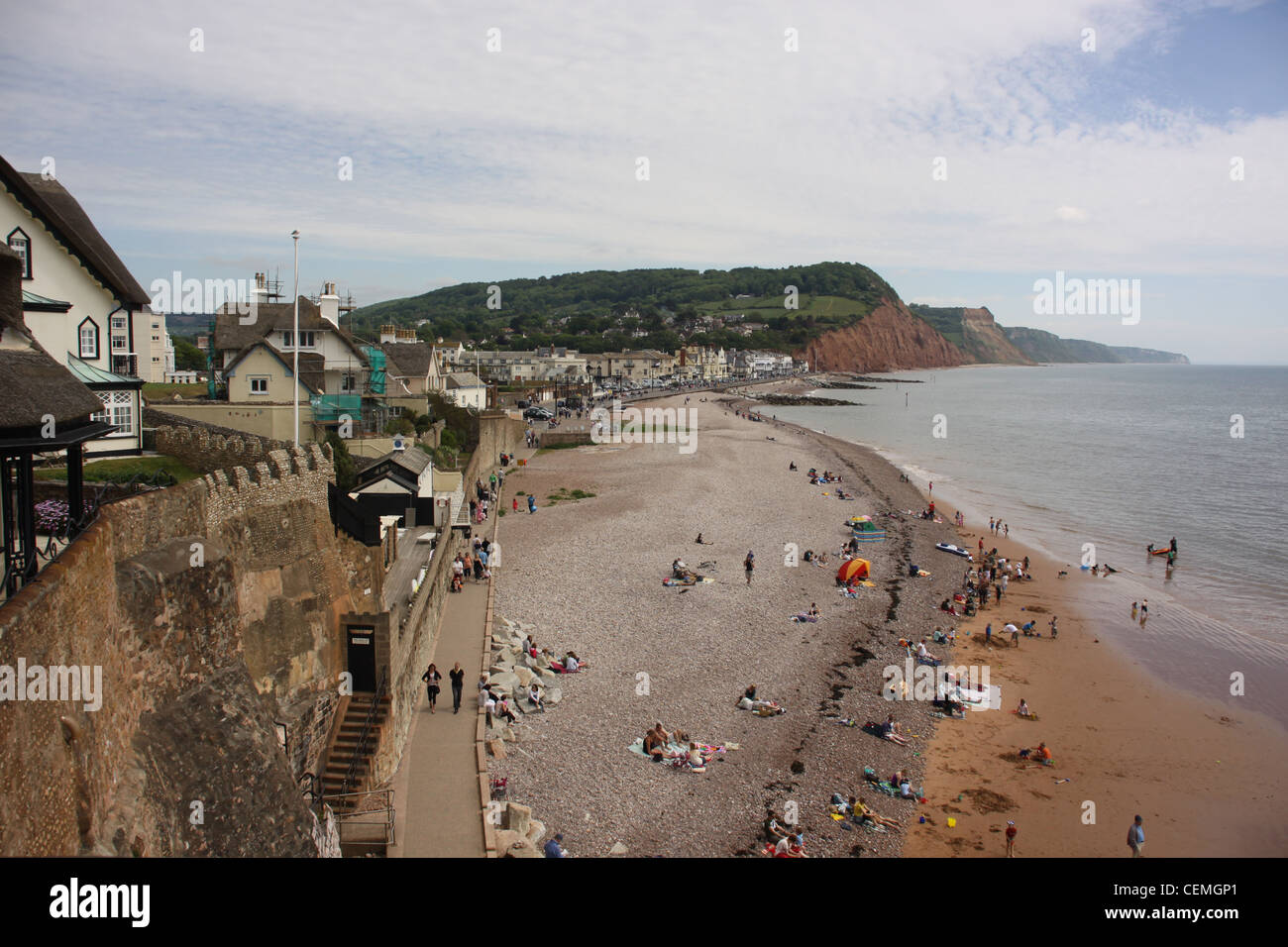 Seaton beach,seaton seafront,red cliffs,south devon,devon,south west,summer holidays,holidays on the beach,family holidays,sea s Stock Photo