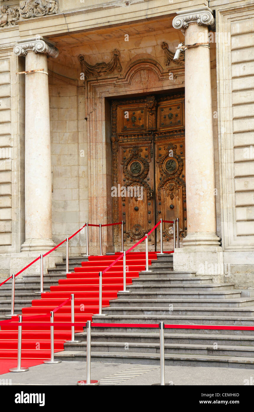 Red carpet for vip at old historical building Stock Photo