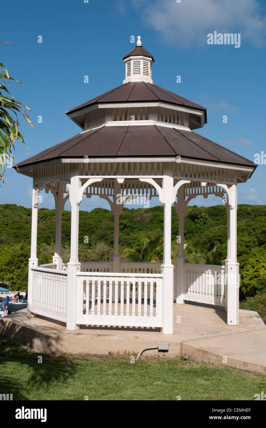 white gazebo on a tropical park with pathway (blue sky background Stock ...