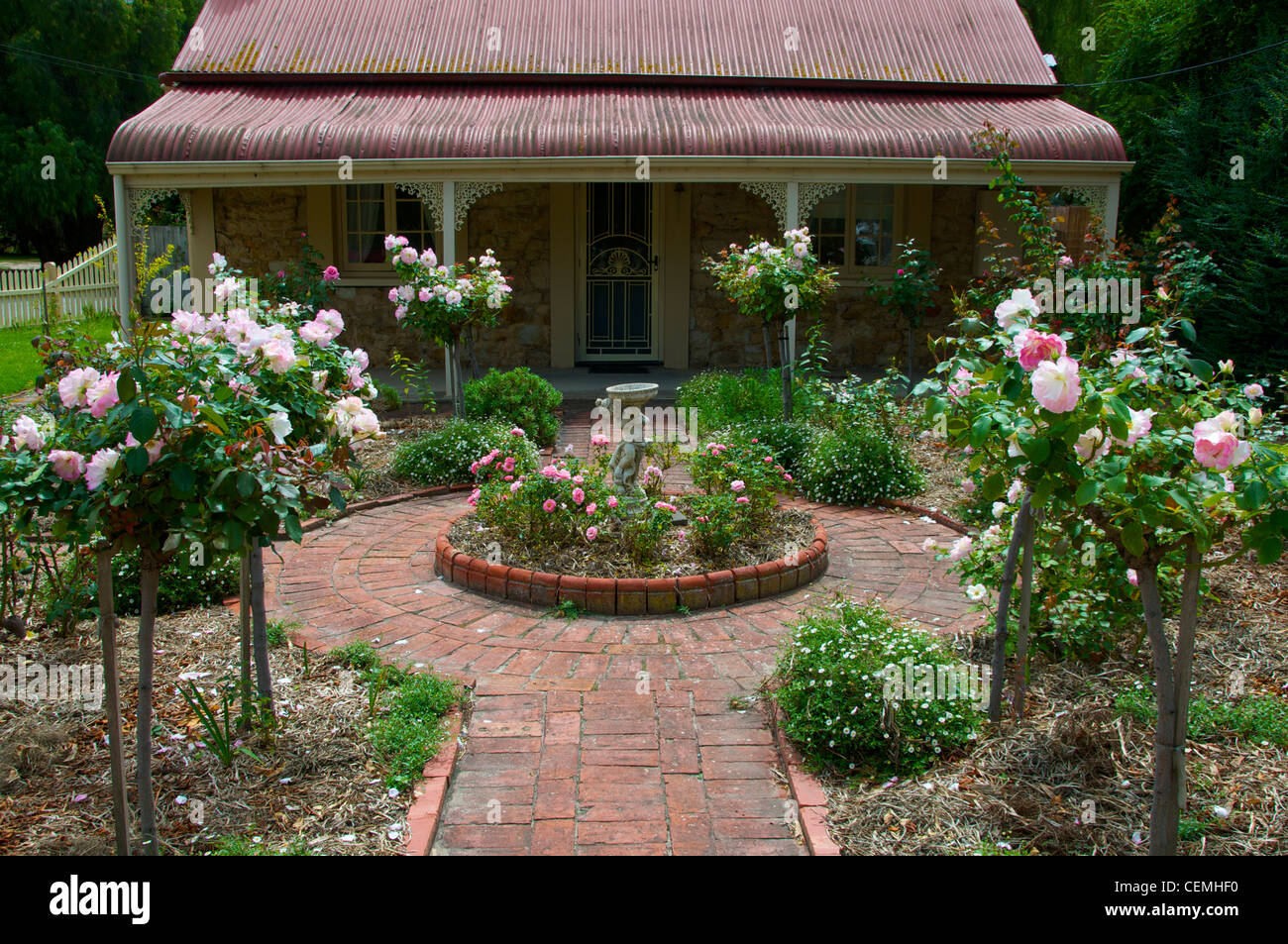 Cottage And Rose Garden In Yankalilla South Australia Stock Photo