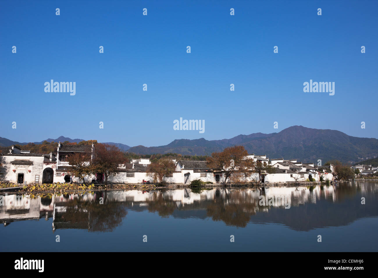 China，Asia，river，scenics，day，water，Chinese Culture，tourism，tree，outdoors，Bridge，Man Made Structure，travel，Anhui Province，people， Stock Photo