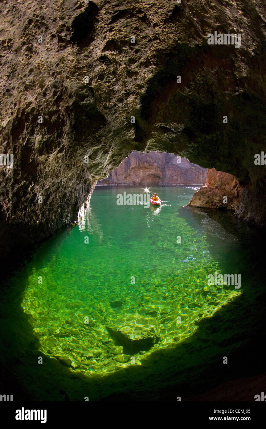 Kayaking in Emerald Cave, Colorado River, Black Canyon, Arizona Stock
