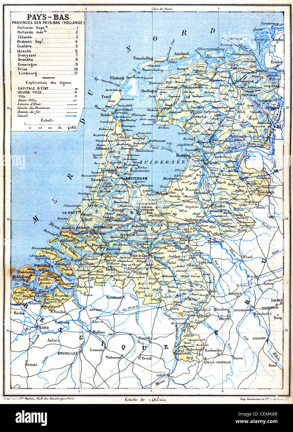 The map of Netherlands with explanation of signs on map. Stock Photo