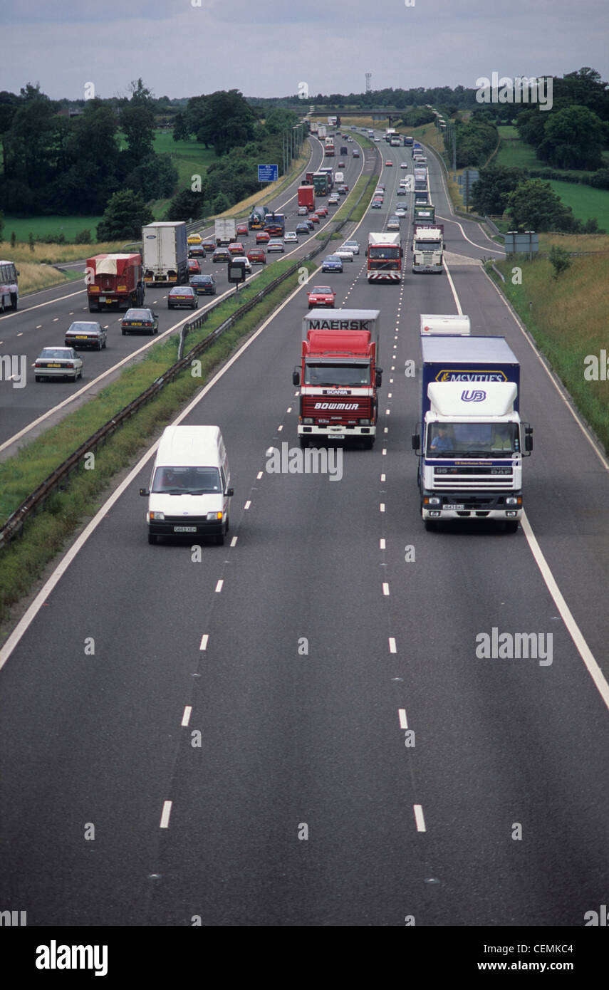 England, motorways and traffic, this is the busy M6 near Birmingham. Stock Photo