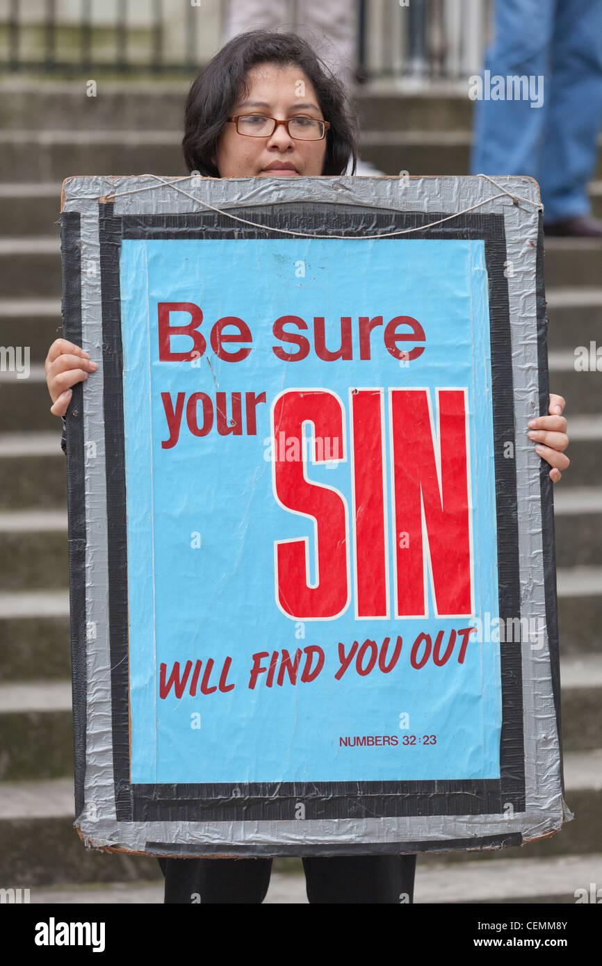 christian religious protester be sure your sin will find your out sign banner Stock Photo