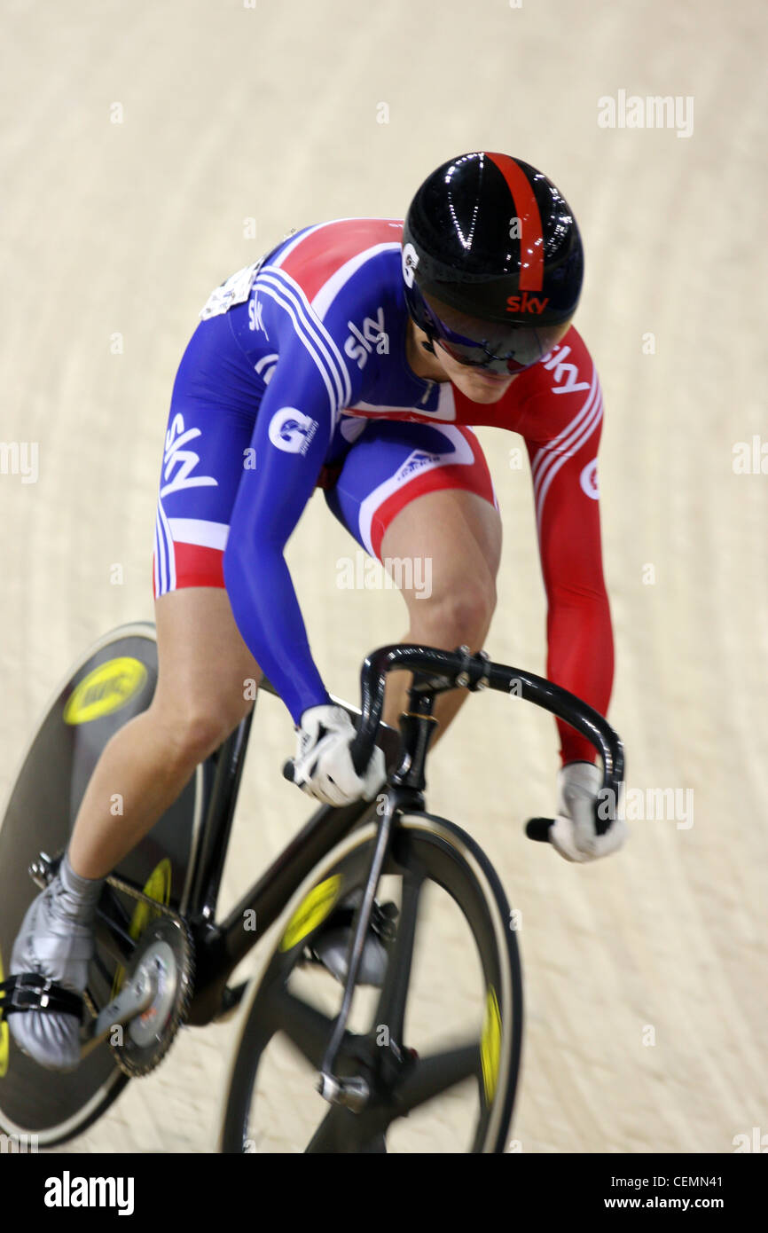 Victoria PENDLETON of Great Britain in the Women's Sprint at the UCI Track Cycling World Cup Velodrome. Stock Photo