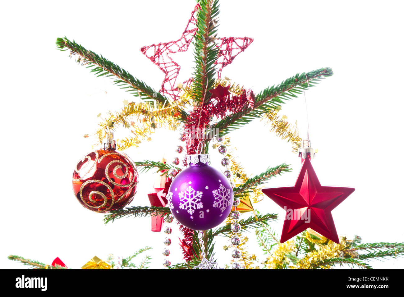 decorated christmas tree isolated on white background Stock Photo - Alamy