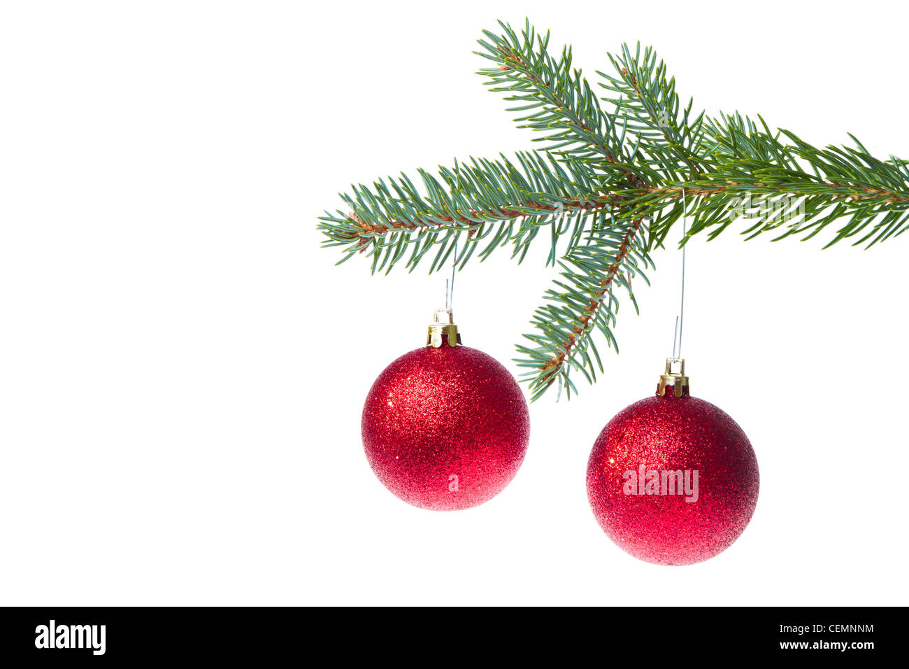 red christmas ball hanging from tree isolated on white background Stock ...