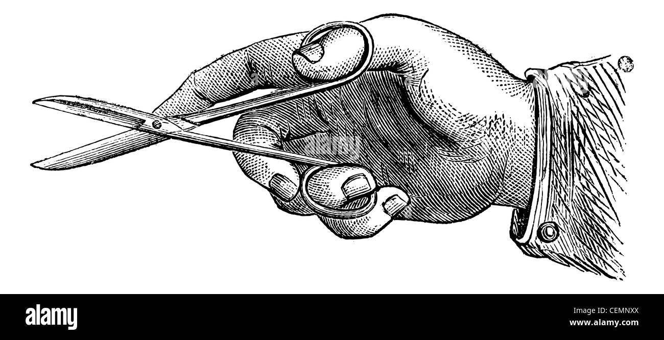 How to hold the scissors to make an incision, vintage engraved ...