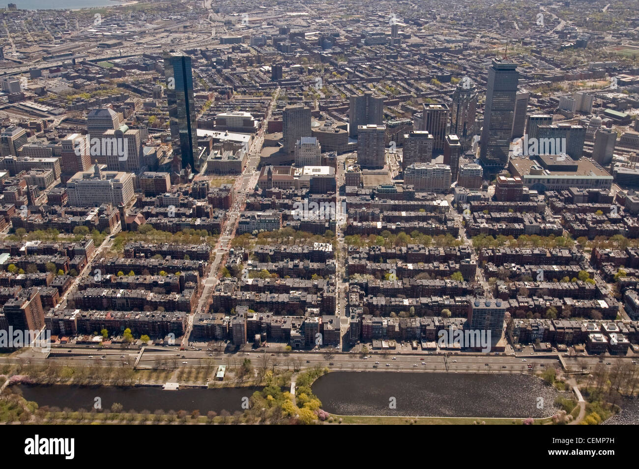Boston's Back Bay area and downtown as seen from the air on April 26
