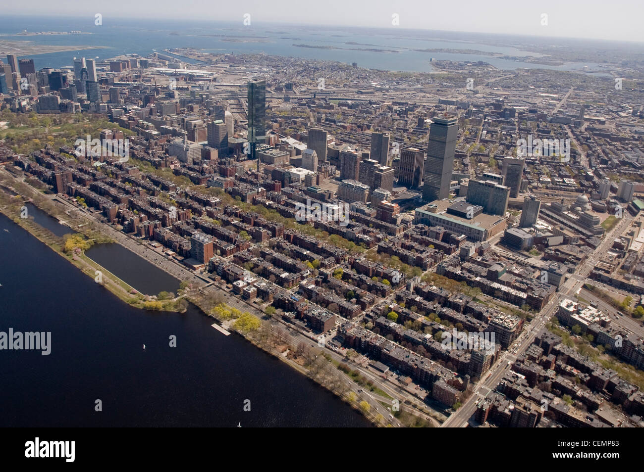 Boston's Back Bay area and downtown as seen from the air on April 26
