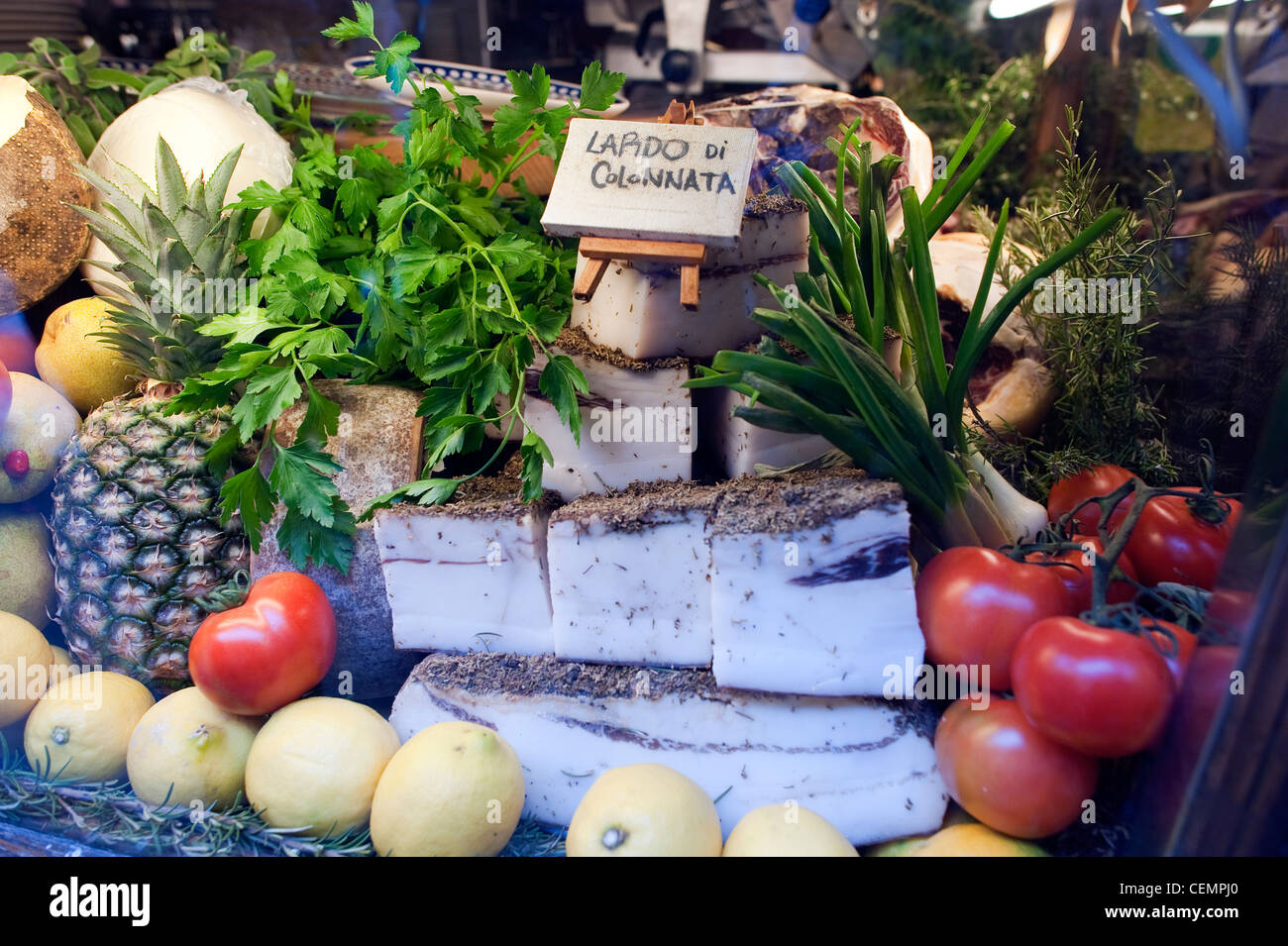 Lardo di Colonnata a type of salume (Italian charcuterie) made by curing strips of fatback with