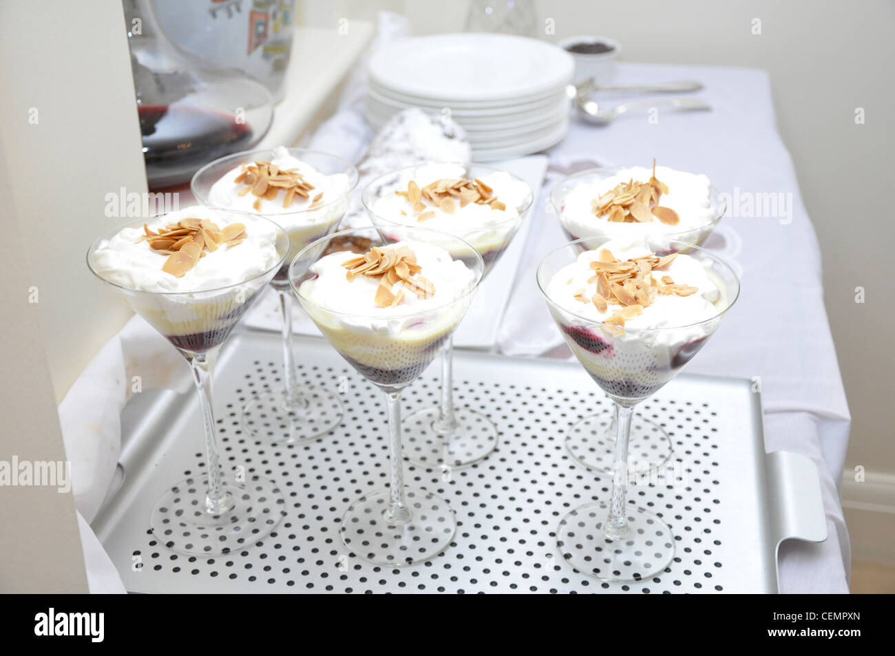Red fruit / cream desserts in manhatten glass Stock Photo