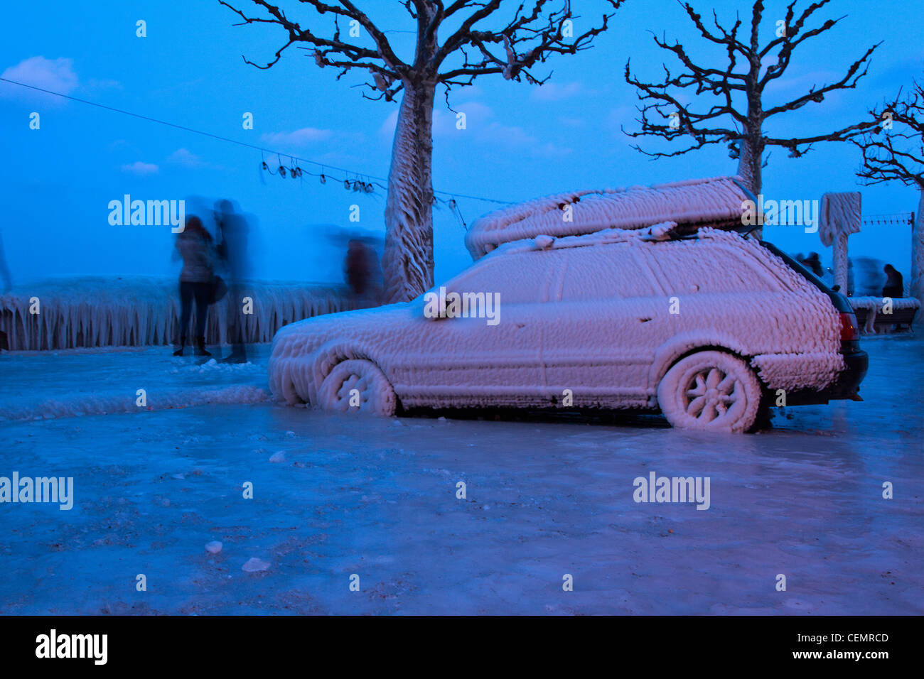 A Car Stuck in the Ice Stock Photo