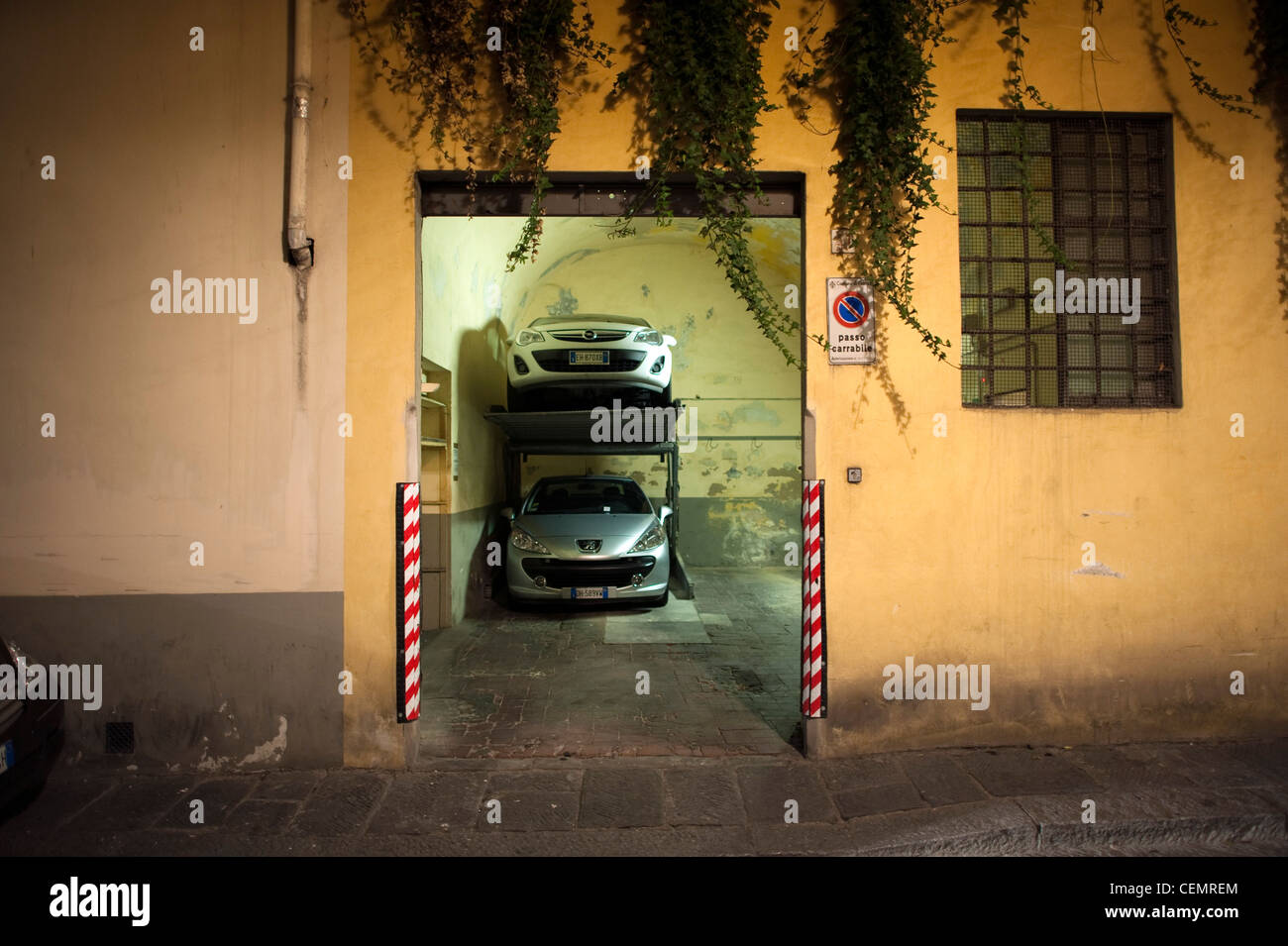 Cars parking in garage at Florence italy Stock Photo