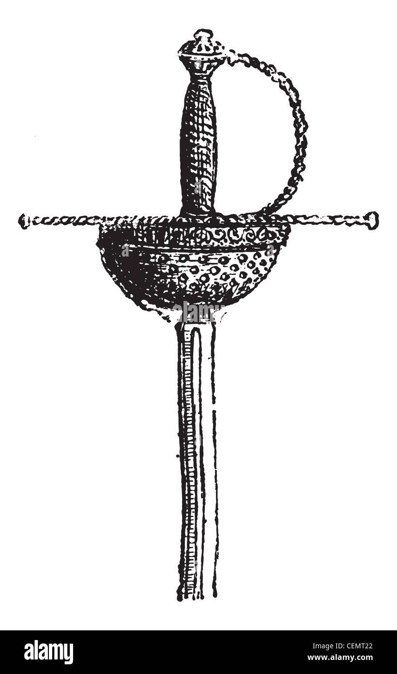 Rapier isolated on white, vintage engraved illustration. Dictionary of words and things - Larive and Fleury - 1895. Stock Photo