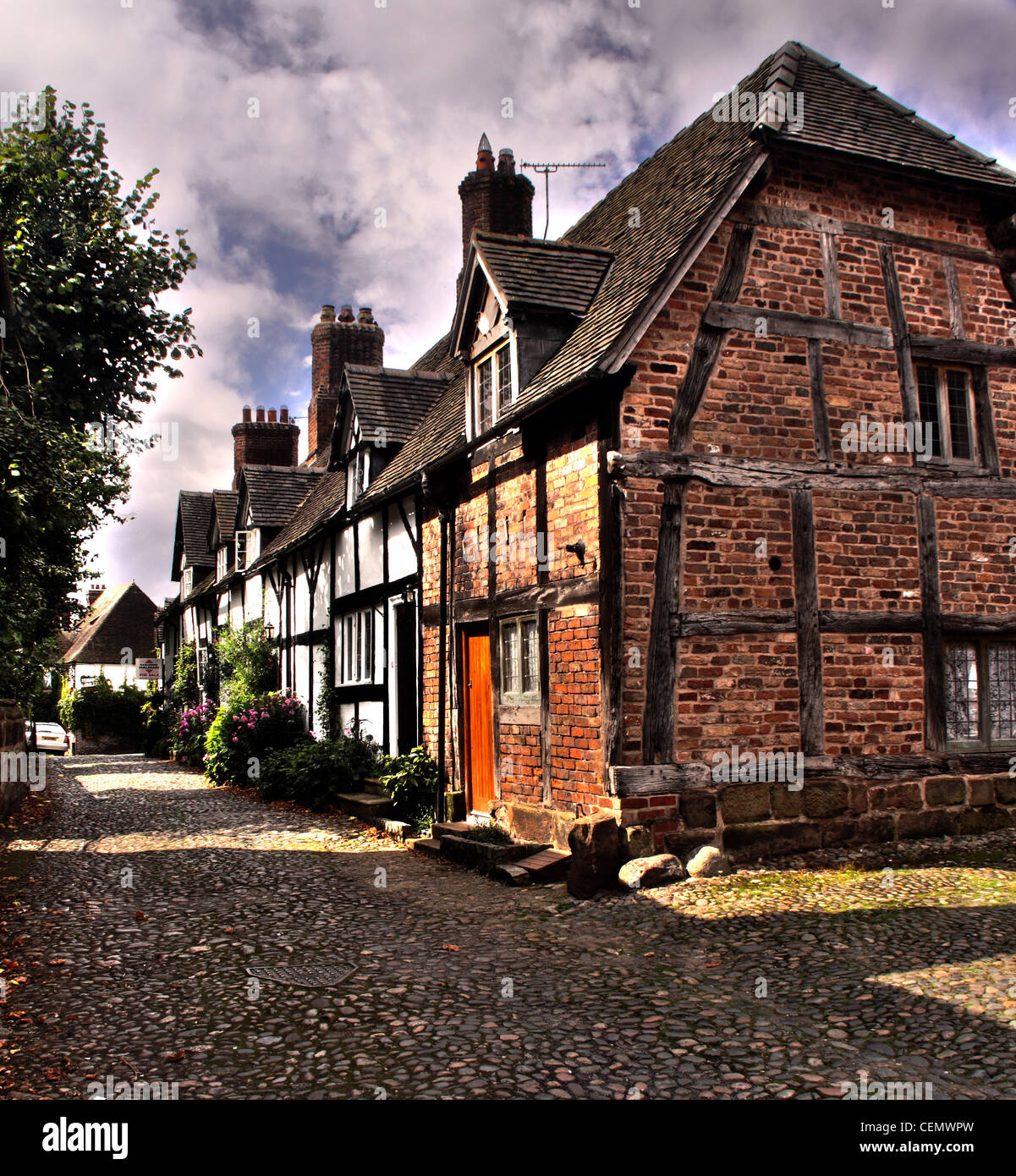 Rural timber framed cottages on Smithy Lane, Great Budworth Village