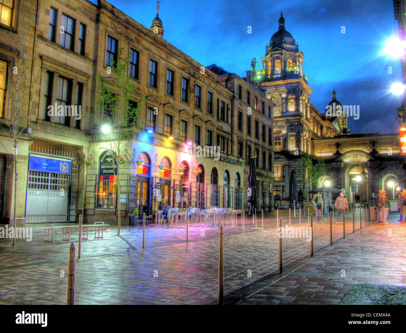 Glasgow by night John St, Merchant City Chambers, Scotland (Strathclyde UK) at dusk with a blue sky. @Hotpixuk Stock Photo