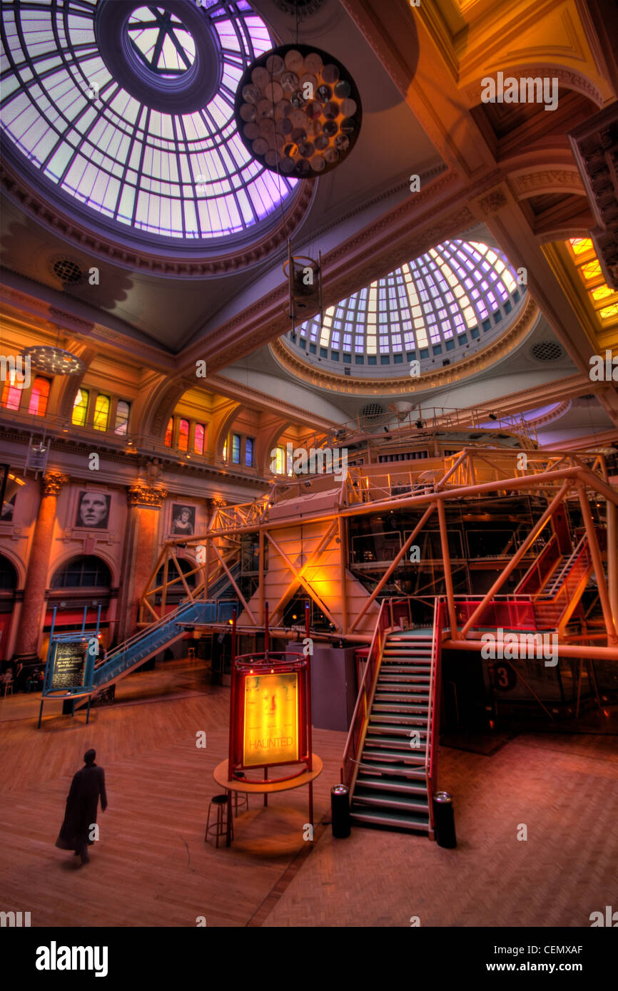 Inside the Royal Exchange Theatre with a person in black, City Centre Manchester, Lancashire, UK England, GMC. Stock Photo