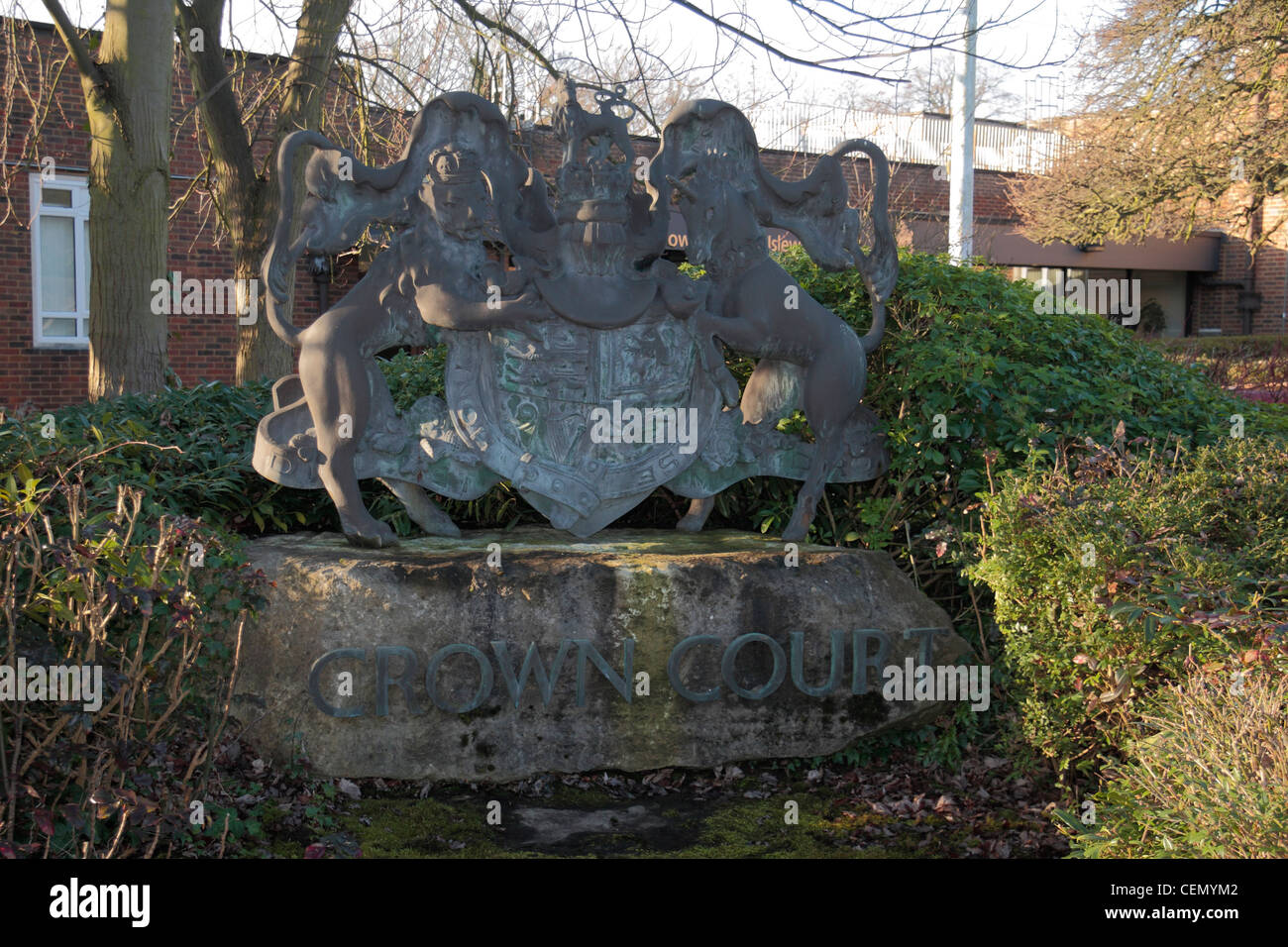 Crown Court coat of arms outside Isleworth Crown Court, Ridgeway Road