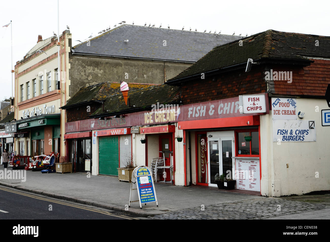 Dilapidated seafront buildings, Herne Bay, Kent UK Stock Photo