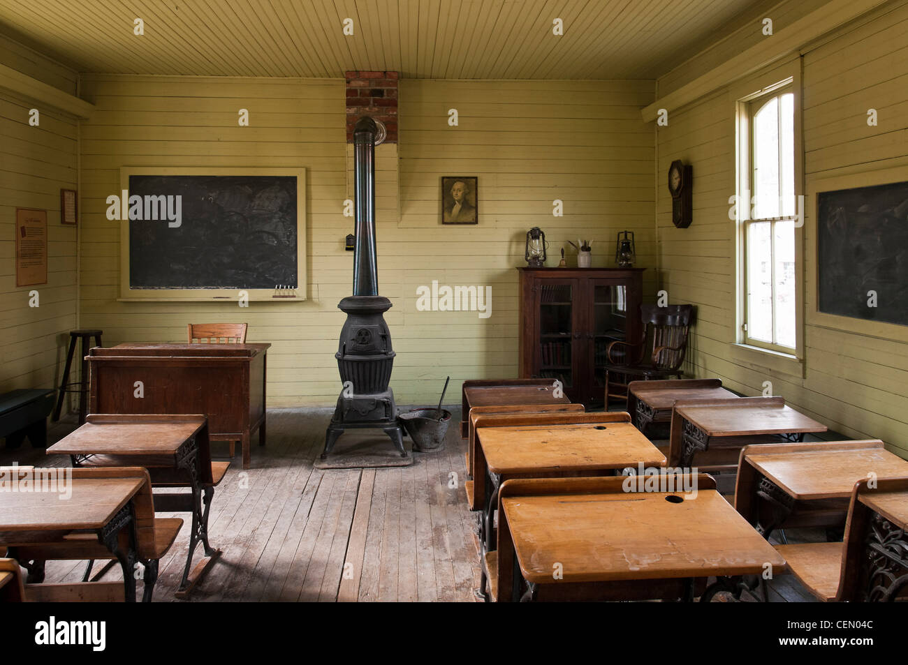 Inside the Guy Hill Schoolhouse, Clear Creek History Park, Golden, Colorado. Stock Photo