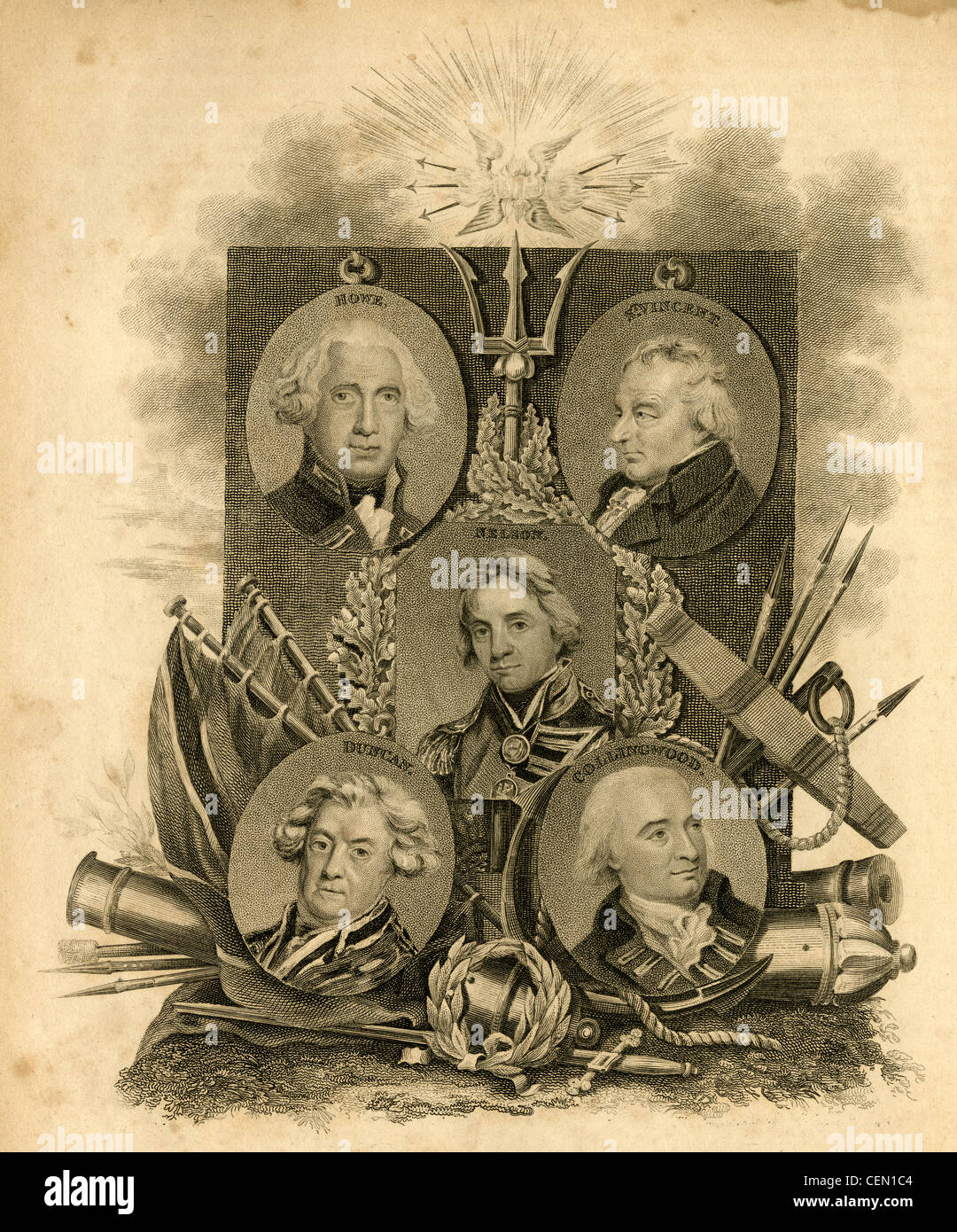 1816 engraving, British Admirals of the early 19th century. Stock Photo