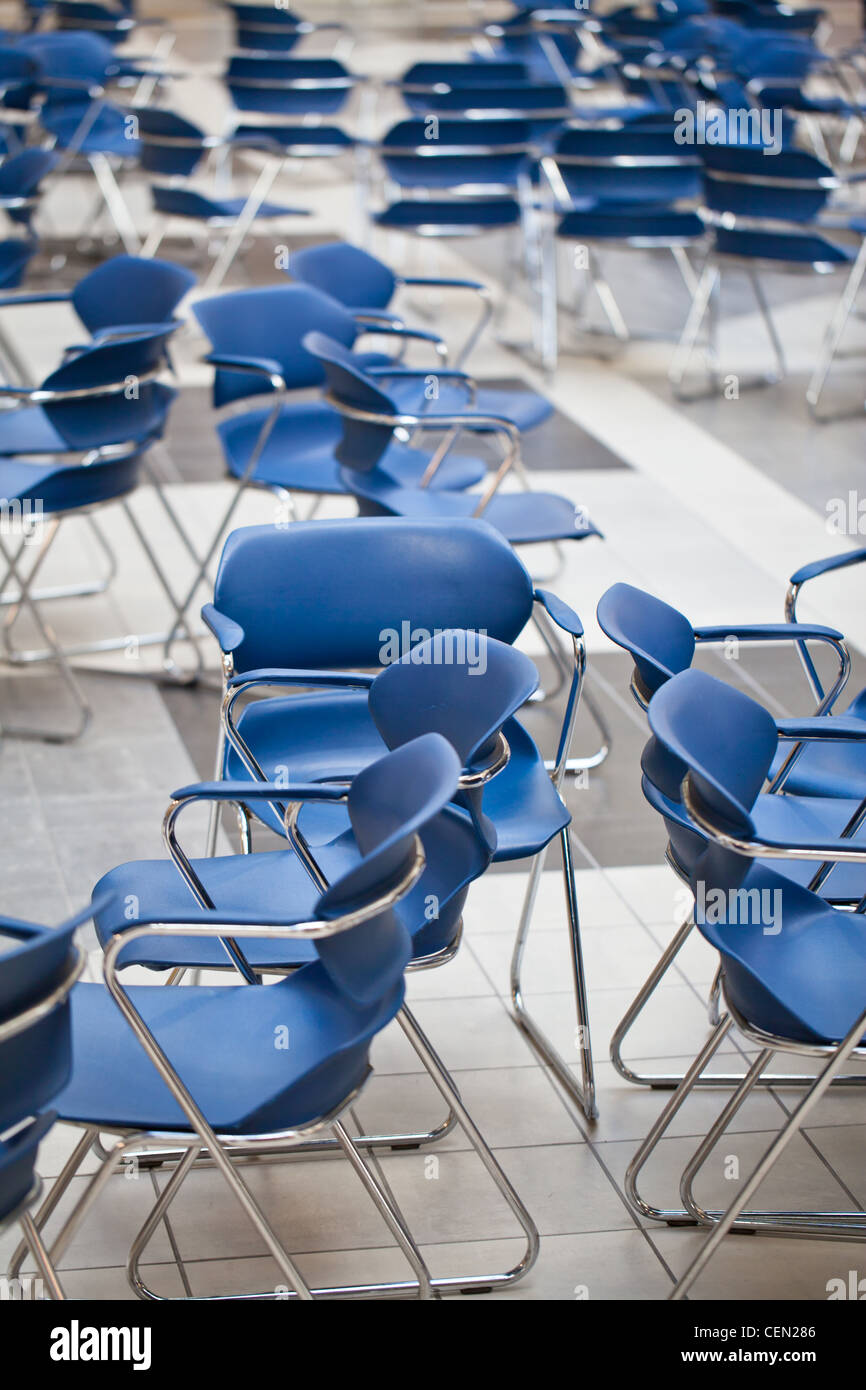 Blue, Empty Student Chairs Stock Photo