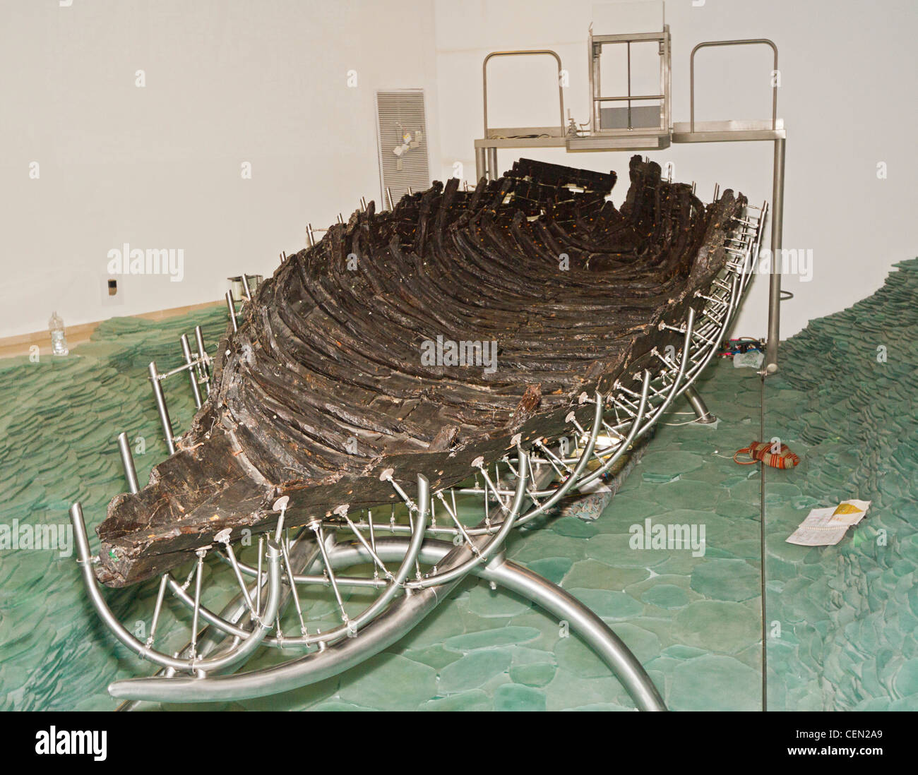 Ancient Galilee boat at the Yigal Allon Centre (Jesus Boat Museum) on