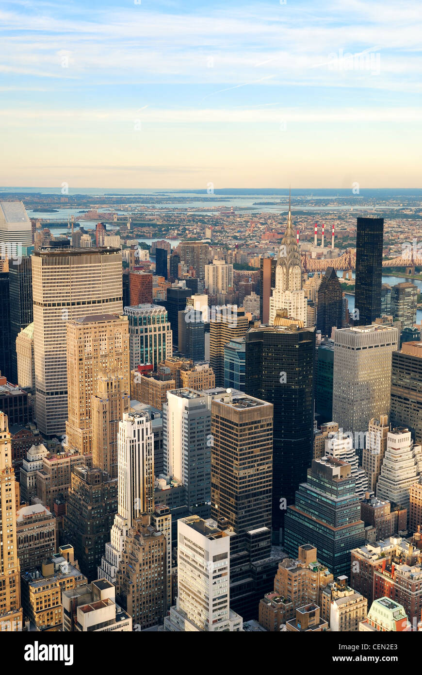 New York City Manhattan sunset skyline aerial view with office building ...