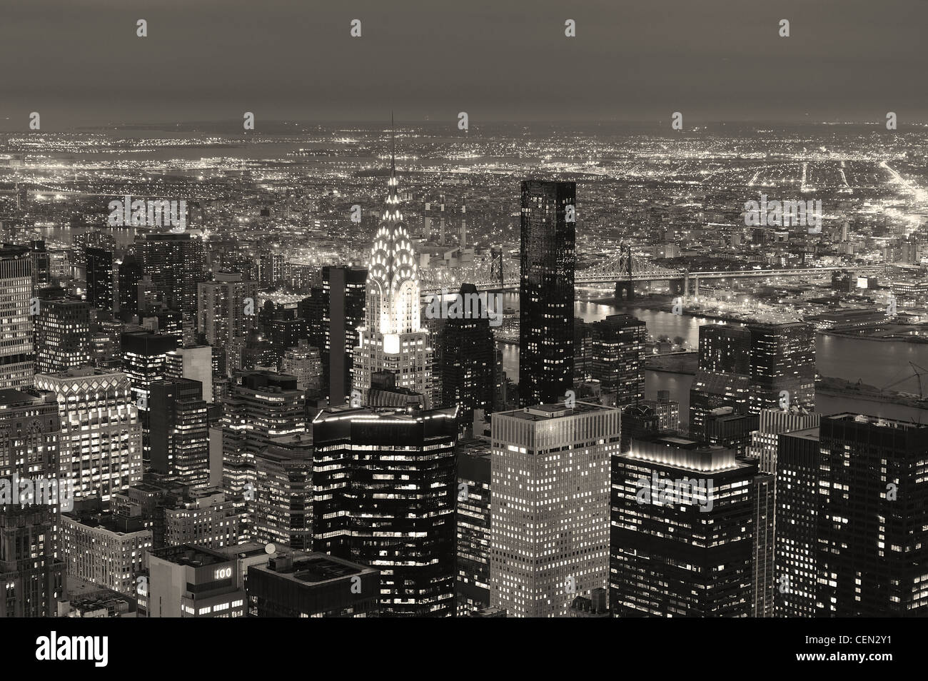 New York City Manhattan aerial view at dusk with urban city skyline and ...