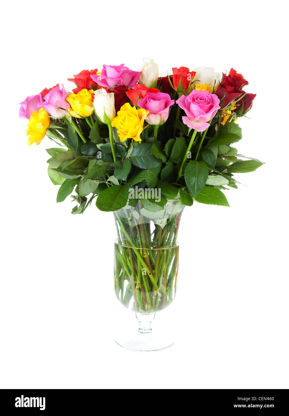 Bouquet of colorful roses over white background Stock Photo - Alamy