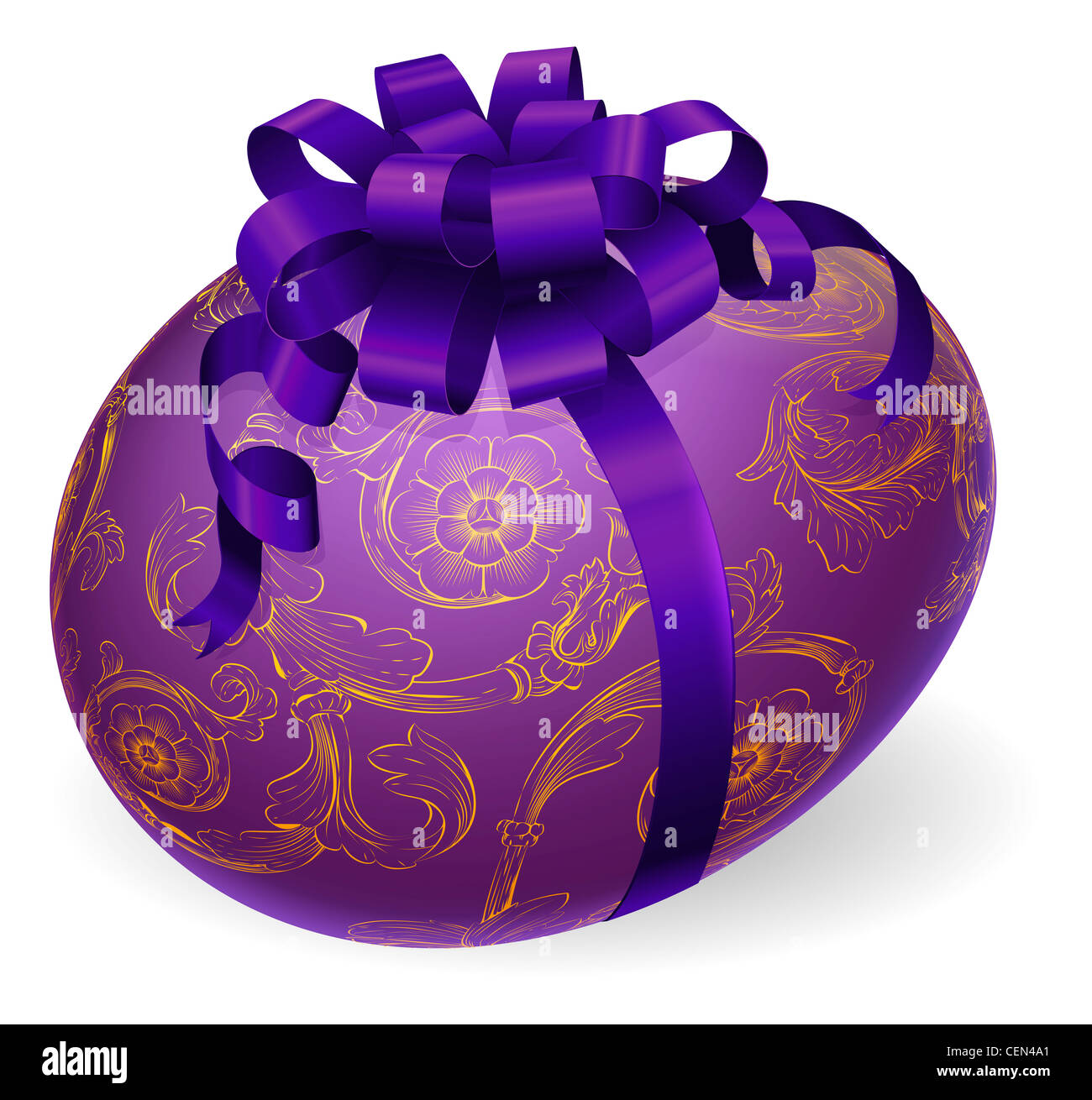 Illustration of a luxury patterned Easter egg wrapped with satin bow Stock Photo