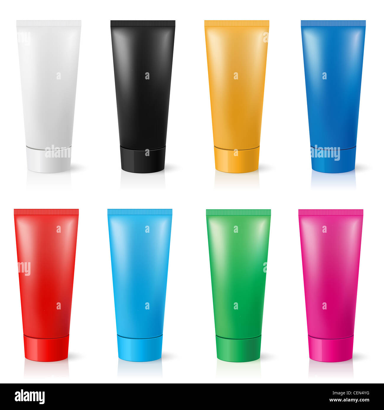 Realistic tubes for cream of different colors. Illustration on white ...