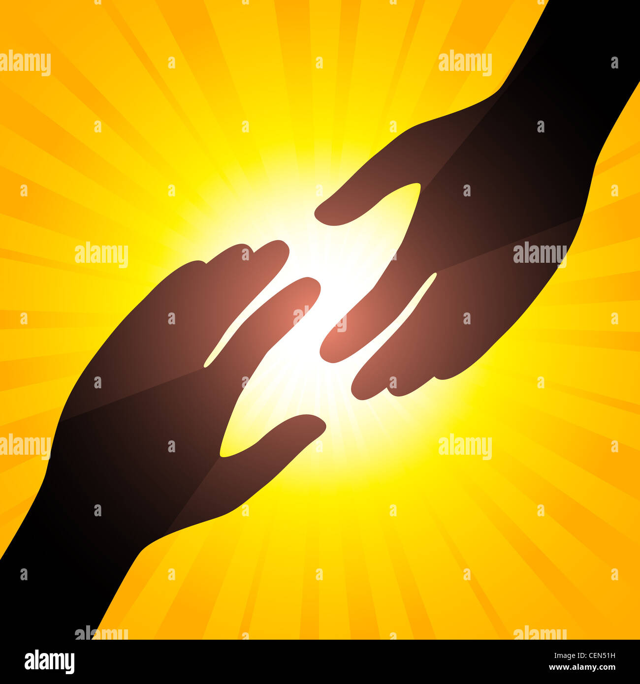 Solar handshake. Symbol of care. Illustration for your design. Stock Photo