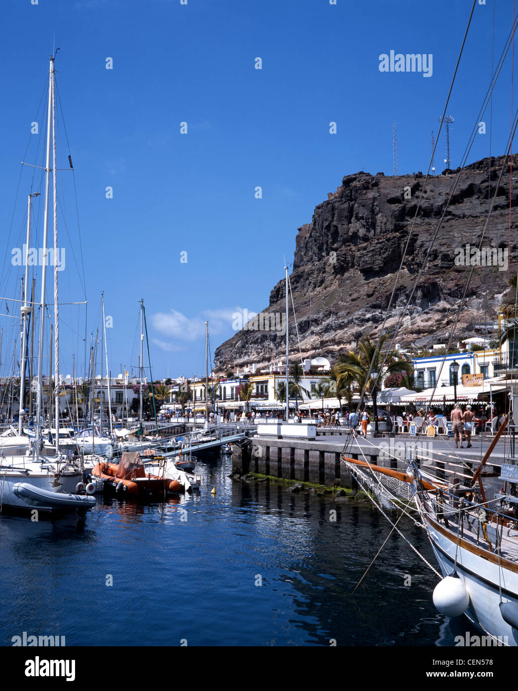 Yachts moored in the harbour, Puerto de Mogan, Gran Canaria, Canary Islands, Spain. Stock Photo